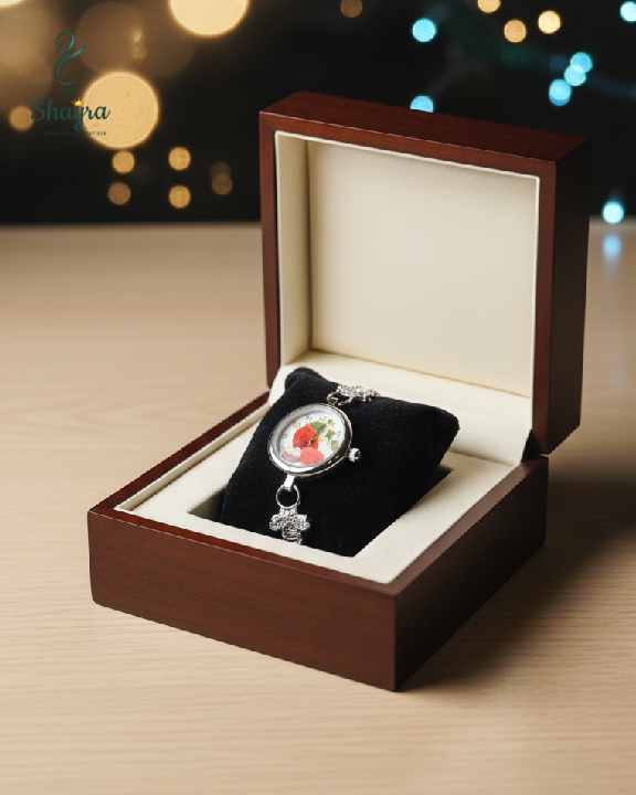 Silver-Finish Sunflower Charm Bracelet Watch