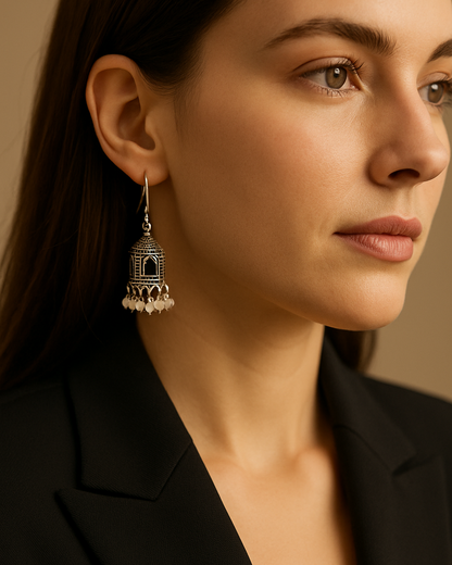 The Heritage Bell-Drop Earrings- Oxidised Earrings