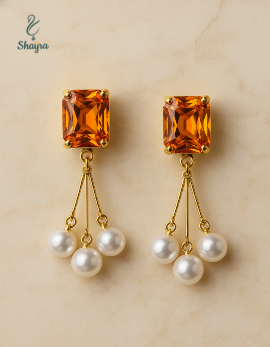 Vintage-Style Red Crystal & Pearl Drop Earrings