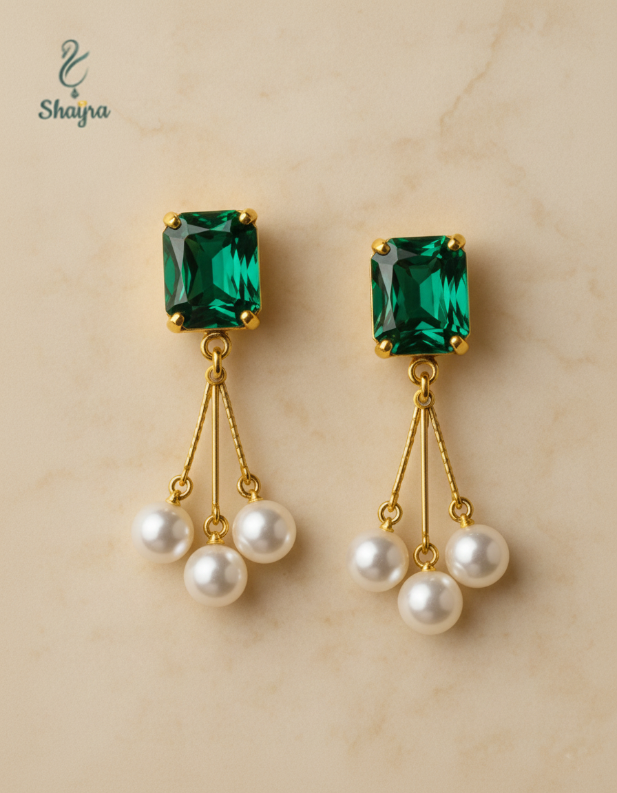 Vintage-Style Red Crystal & Pearl Drop Earrings