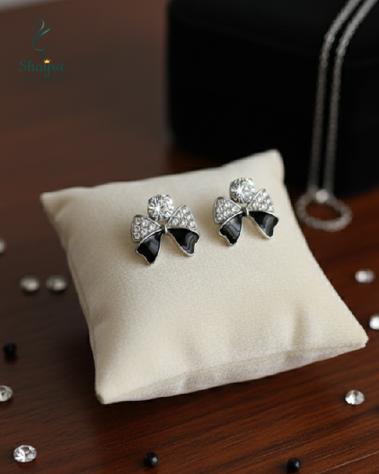 Chic Bow-Knot Crystal Stud Earrings in Black & Silver