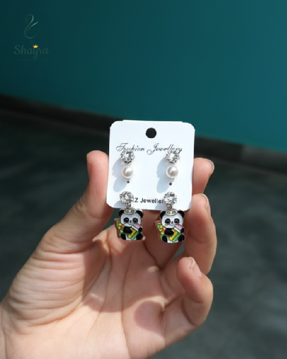 Adorable Panda & Pearl 2-Pair Earring Combo Set