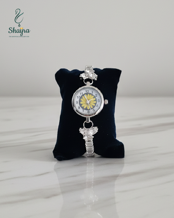 Silver-Finish Sunflower Charm Bracelet Watch