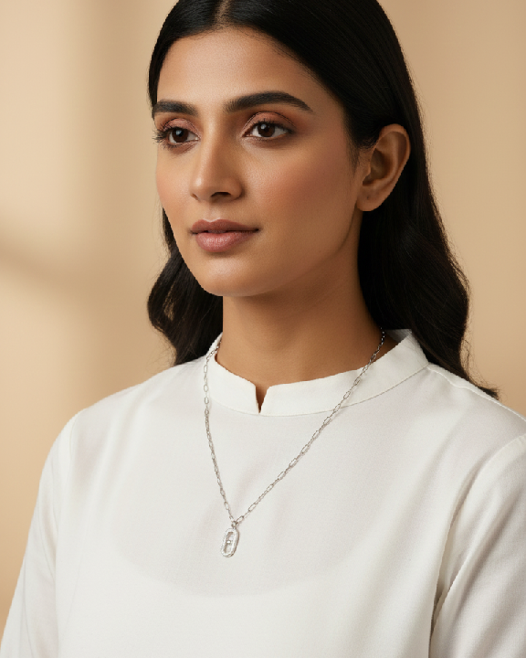 Sleek Silver-Finish Dancing Diamond Pendant