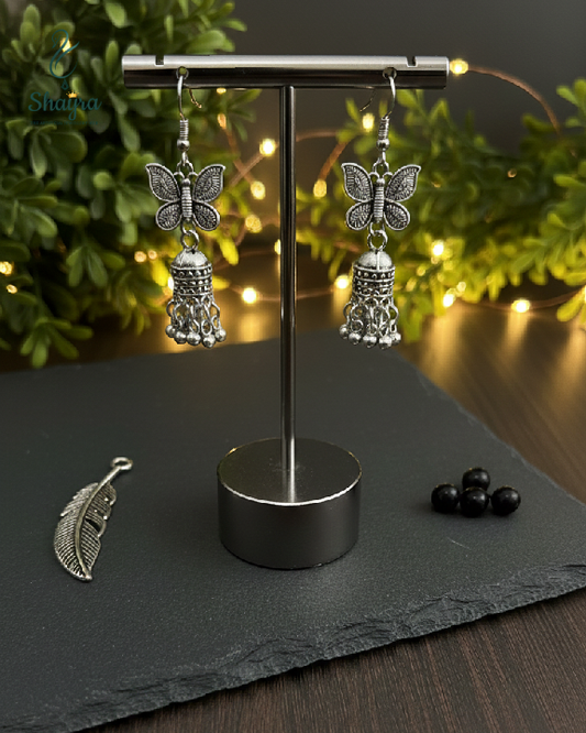 Wings of Grace: Butterfly Motif Oxidised Jhumkas