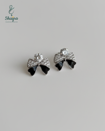 Chic Bow-Knot Crystal Stud Earrings in Black & Silver