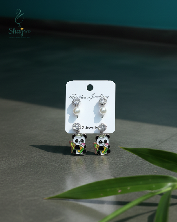 Adorable Panda & Pearl 2-Pair Earring Combo Set