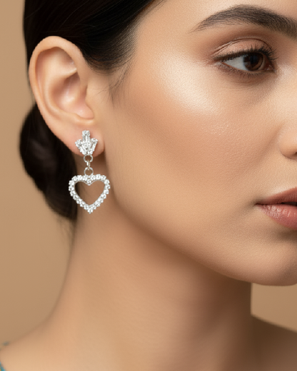 Heart & Crown Crystal Drops Earrings