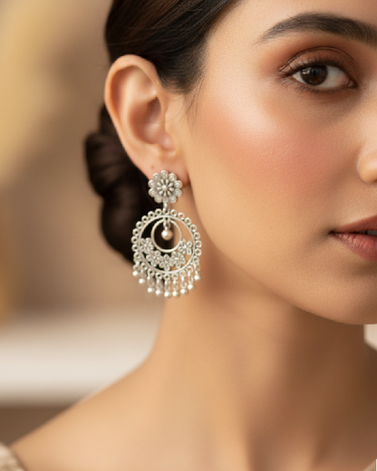 Shayra Bohemian Style Oxidized Silver Daily Wear Jhumkis