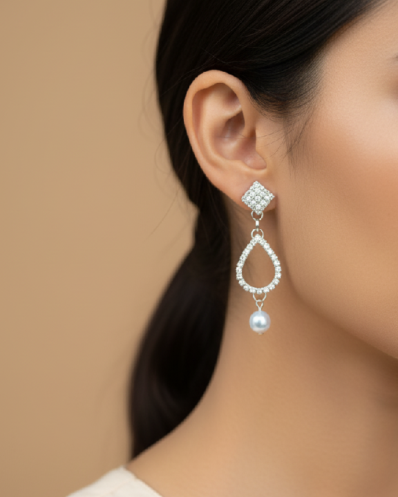 Classic Silver Crystal & Pearl Drop Earrings