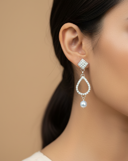 Classic Silver Crystal & Pearl Drop Earrings