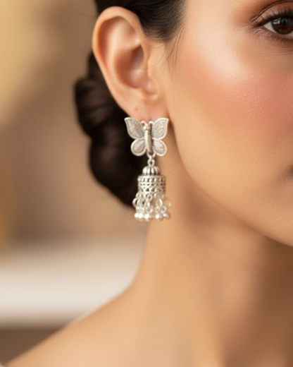 Wings of Grace: Butterfly Motif Oxidised Jhumkas