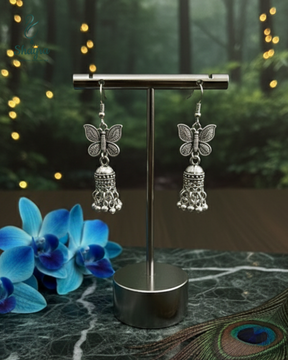 Wings of Grace: Butterfly Motif Oxidised Jhumkas